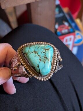 Native American Navajo silversmith James Shayne Vintage Navajo Turquoise Cuff